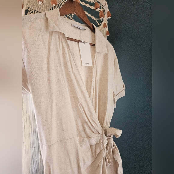 Mango Linen Wrap Shorts Romper Small - Picture 4 of 5